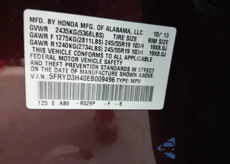 2014 Acura Mdx Technology Package from USA, damaged, VIN 5FRYD3H40EB009496